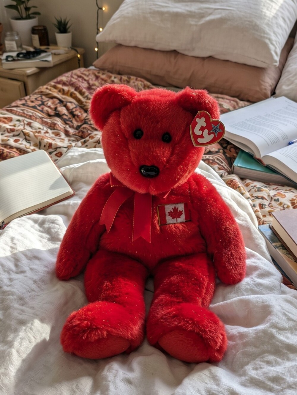 Vintage Ty Beanie Buddy Pierre Canada Bear Y2K Kidcore Pop of Red